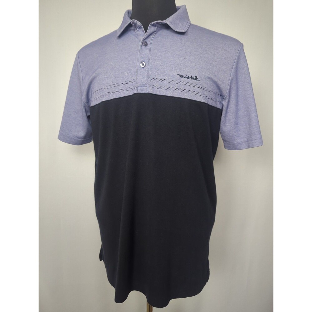 Travis Mathew Performance Golf Polo Shirt Mens L Purple Colorblock Stretch Pima